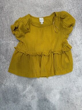 Maeve Mustard Ruffle Peplum Blouse
